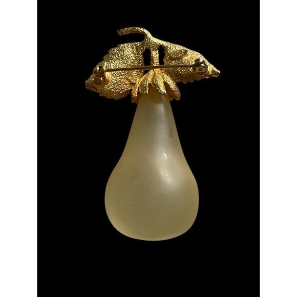 Kenneth Jay Lane KJL Clear Resin Pear Gold Tone Black Enamel Leaves Pin Brooch - Picture 8 of 9
